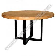modern industrial round tables_wood restaurant tables 1101_Modern industrial designs ashtree wooden round dining tables restaurant solid wood table top with iron table base