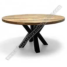 round rustic wood tables_wood restaurant tables 1104_Distro/coffee room 4cm thick rustic solid wood round dining tables top with cross cast iron table base