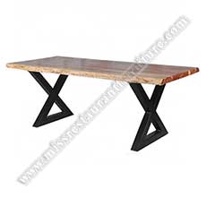 modern industrial tables_wood restaurant tables 1116_Modern design long solid rubber wooden industrial dining tables top with cross iron table legs for office/bistro
