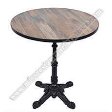 antique laminate cafe tables_wood restaurant tables 1237_Plywood with laminate walnut color antique round cafe room dining tables top with retro cast iron table legs