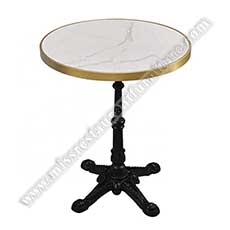 antique bistro marble tables_marble restaurant tables 1526_Customize antique round outdoor bistro marble tables round white stone dining tables top with brass tables edge and retro cast iron table legs