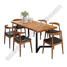 solid wooden dining table set_restaurant table and chairs 3001_High quality 4 seater solid wooden dining table and chairs set, restaurant wood ox horn dining chairs and table set