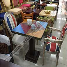 antique wood dining table set_restaurant table and chairs 3011_French style restaurant round back chairs with arm and colorful wood table furniture, antique wood dining table and arm chairs set