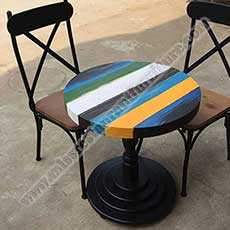 wood round table and chairs set_round dining table and iron chairs_restaurant table and chairs 3012