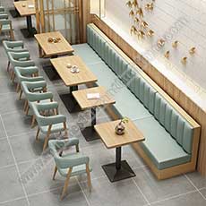 restaurant table and booths 330_dining tablea and plywood booth seating_wood restaurant table and leather booth