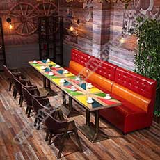 restaurant table and booths 3309_dining table and booth set_wood table and leather booth