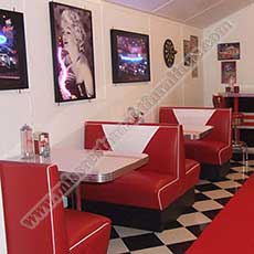1950s diner table booth set_restaurant table and booths 3320_Classic 1950s diner retro red and white booth seats table set furniture for american retro diner
