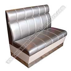 european metal booth seating_restaurant booth seating 5055_Commercial use silver color leather upholstered restaurant booth seating fast food stripe back european leather booth sofas