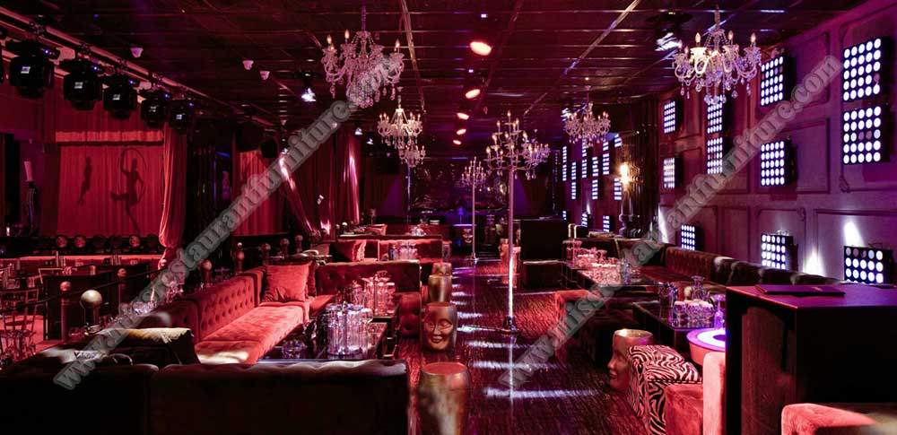 Singapore  Dr Oscar bar&club furniture_glass bar table and U shape button fabric sofas, round ottomans