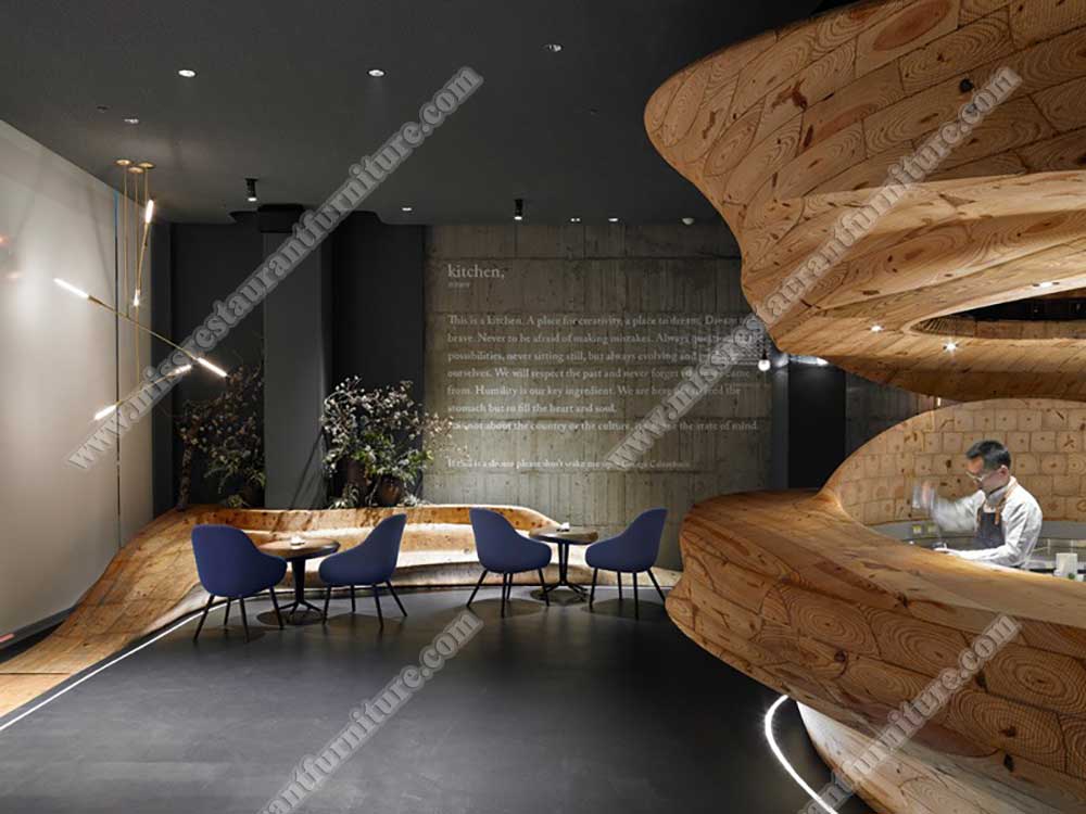 China Taipei RAW restaurant furniture_round wood dining table and vinyl coffee sofa chairs