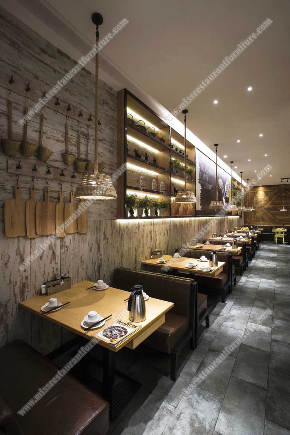 Hongkong jiumaojiu restaurant furniture_wood restaurant table and stripe dining booth seating set