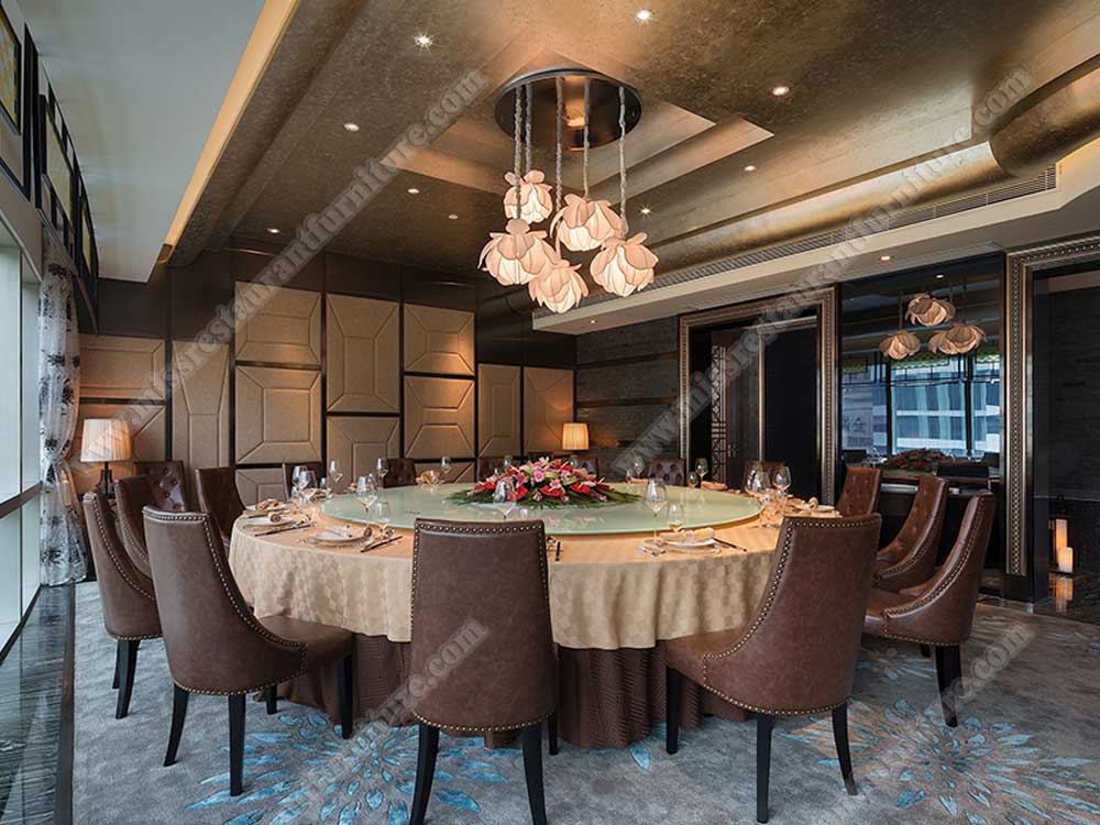 Malaysia Giga Babala restaurant furniture_big round dining table and antique leather dining chairs