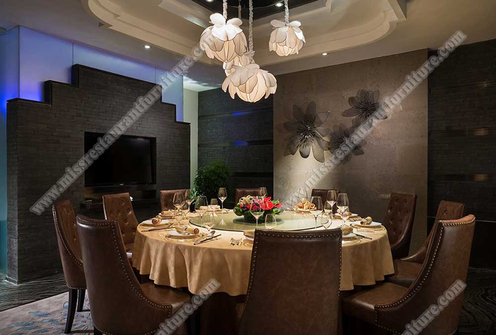 Malaysia Giga Babala restaurant furniture_10 seat round dining table and classic leather dining chairs