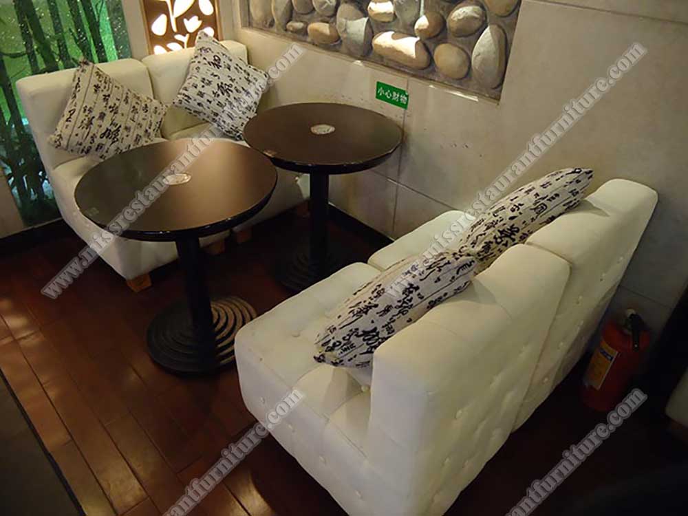 China Shenzhen RBT coffee room furniture_wood round coffee table and white vinyl coffee chairs set