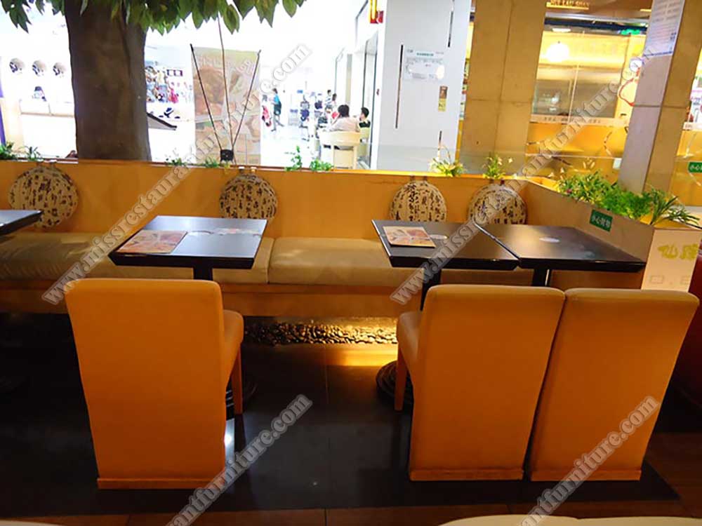 China Shenzhen RBT coffee room furniture_wood coffee table and leather dining chairs, plywood booth seating