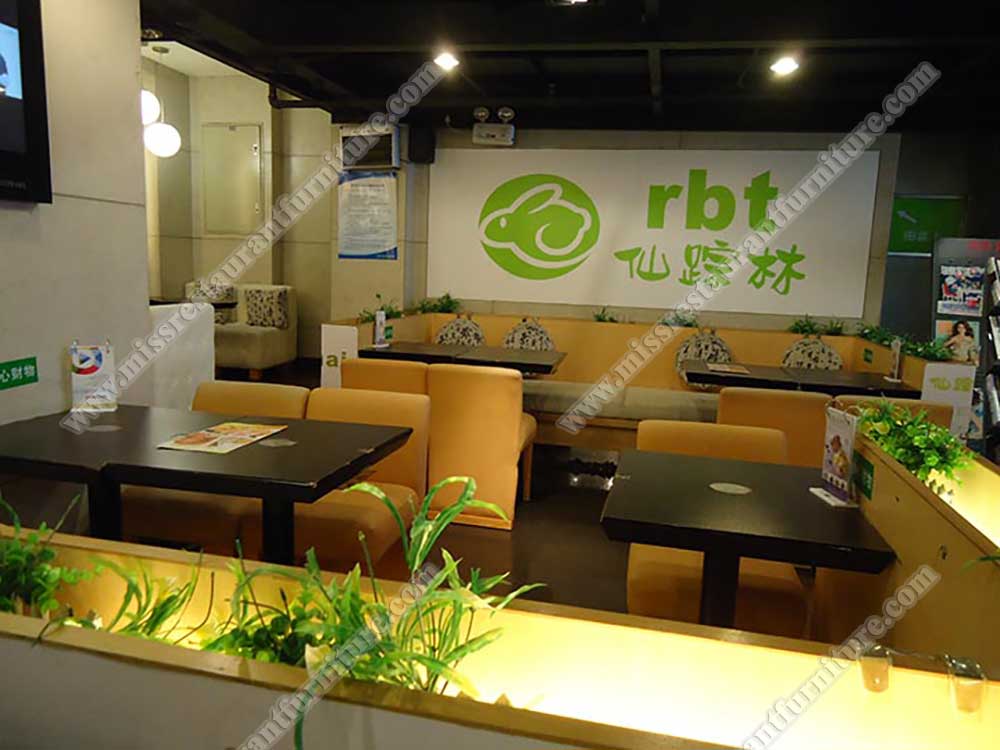 China Shenzhen RBT coffee room furniture_wood coffee table and leather dining chairs, plywood booth seating