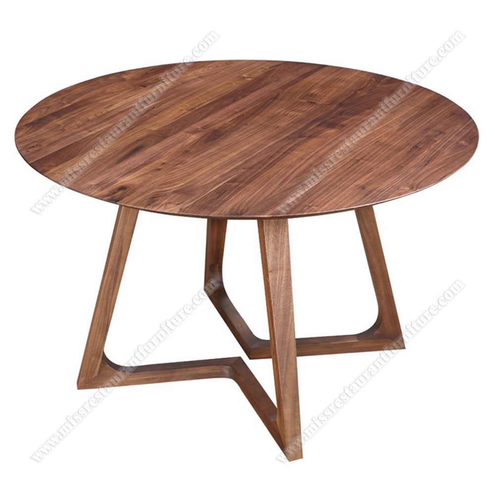 Classic modern style walnut colour dining room/coffee room round wooden cafe tables with Z shape wood legs