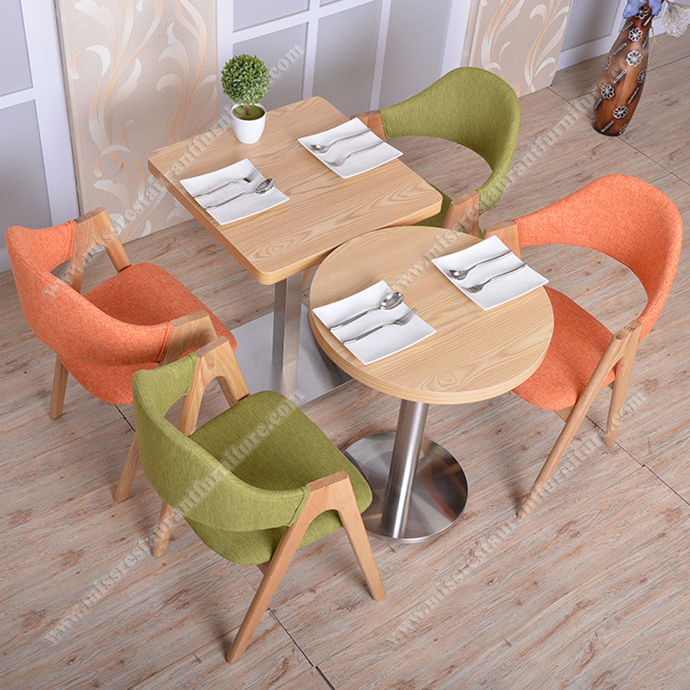 Customize modern cafe room 2 seat fabric dining chairs and table set, square/round cafe table and fabric dining chairs furniture