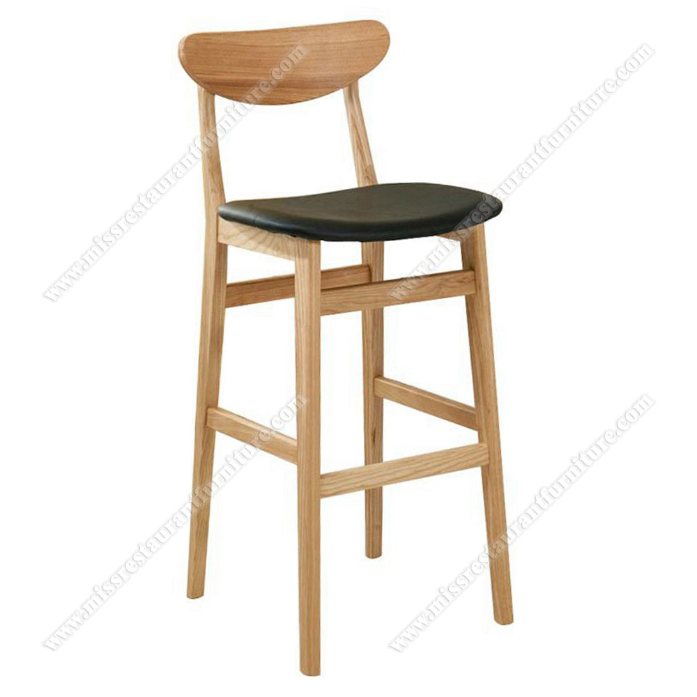 Modern design wooden legs leather seating bar chairs club high bar stool chairs with back for sale